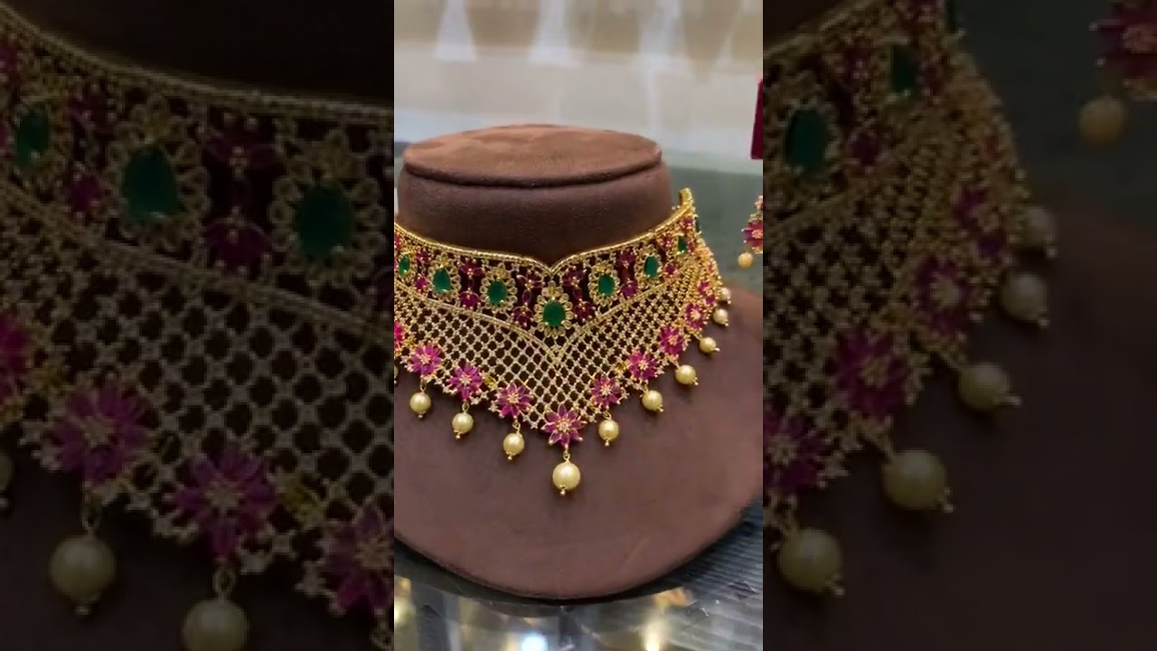Beautiful heavy bridal choker set with Ruby emerald stone #shorts #talkingtothemoon