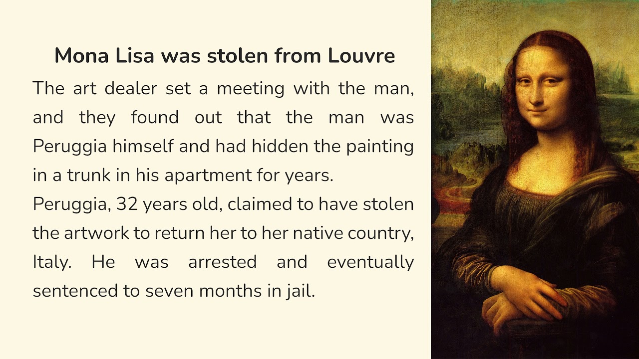 Reading Exercise with answers - Mona Lisa was stolen from Louvre  || Level B