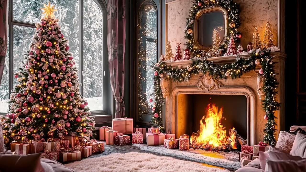 Warm Blush Snow Cabin Retreat | Cozy Fireplace ASMR for Calm Sleep, Stress Relief & Deep Relaxation