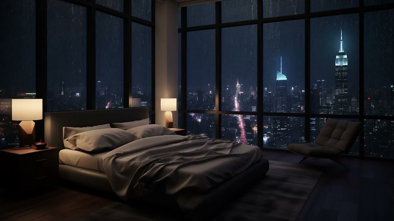 No ADS🌧️Calm Night in the City with Rain Sounds  Fall Asleep Peacefully 🌃🌧️