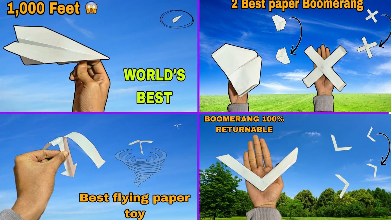 4 Amazing Paper Toys! World's Best Paper Plane & 100% Returnable Boomerang