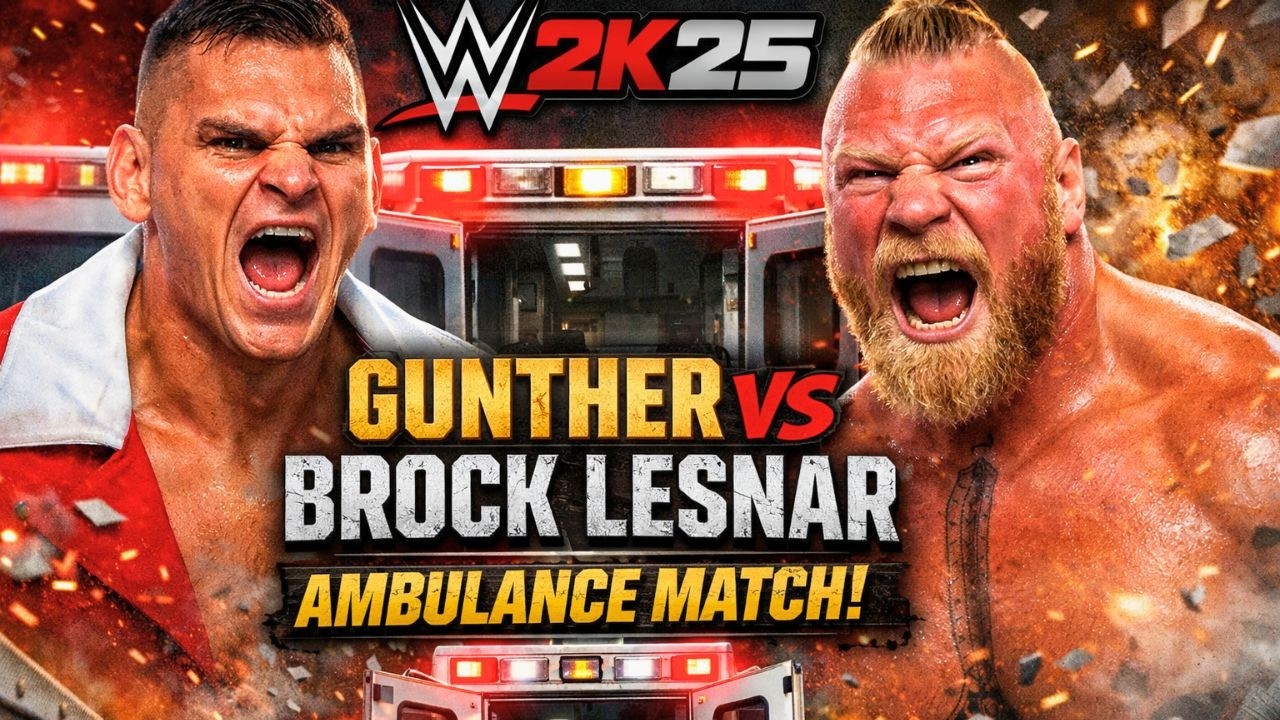 WWE 2K25 Gunther vs Brock Lesnar WWE 2K25 FULL MATCH No Commentary Ambulance Match PS5 1080 60FPS 4K