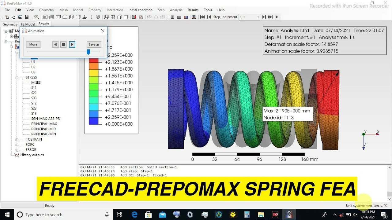 FreeCAD Prepomax Spring Fea