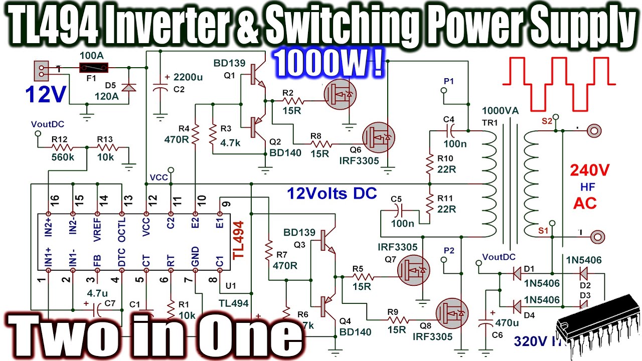 TL494 High Frequency Inverter & High Voltage SMPS (Switch Mode Power Supply) 1000 Watts