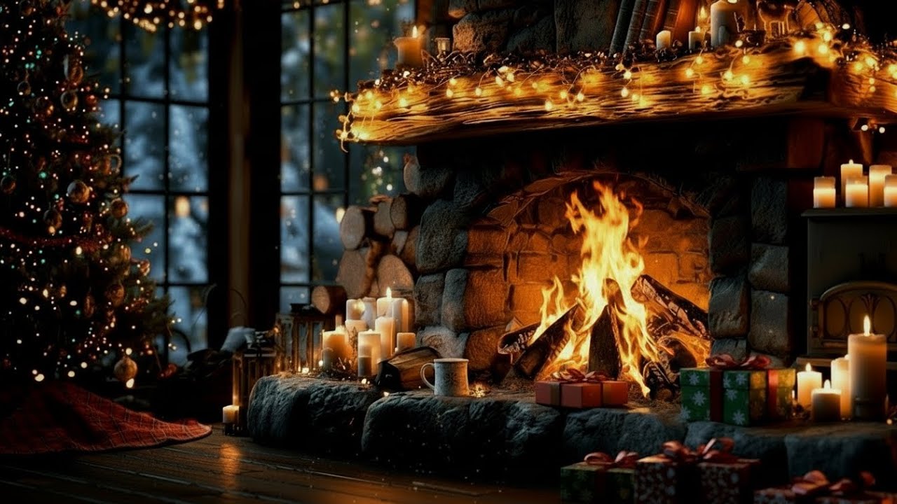 Winter Fireplace 4K with Crackling Logs in a Cozy Cabin Ambience to Relieve Stress and Insomnia
