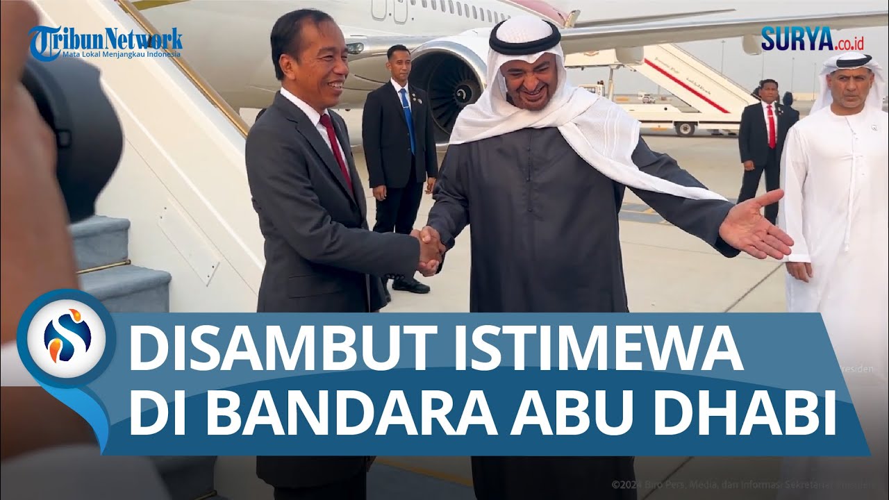 DISAMBUT MBZ DI BANDARA, Jokowi Tiba di Abu Dhabi, Bahas Investasi untuk IKN