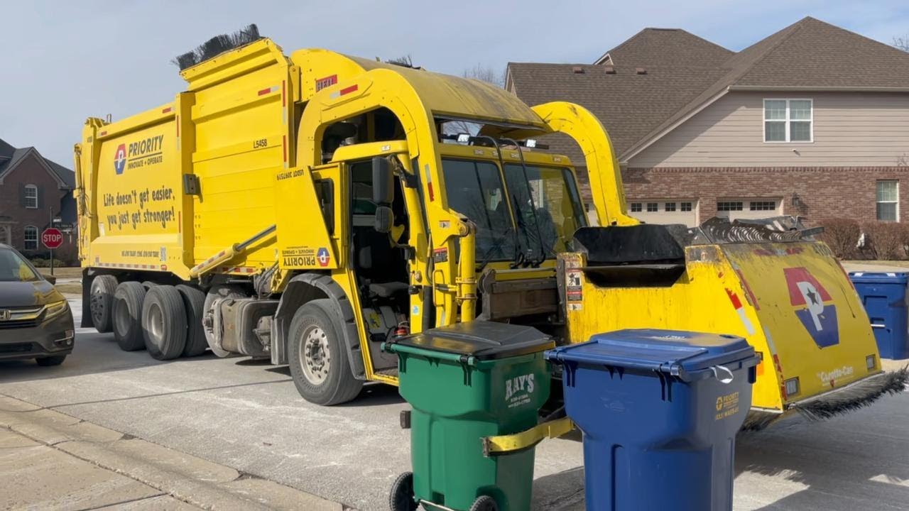 Priority Waste Yellow Heil Curotto Can Front Loader in Action!