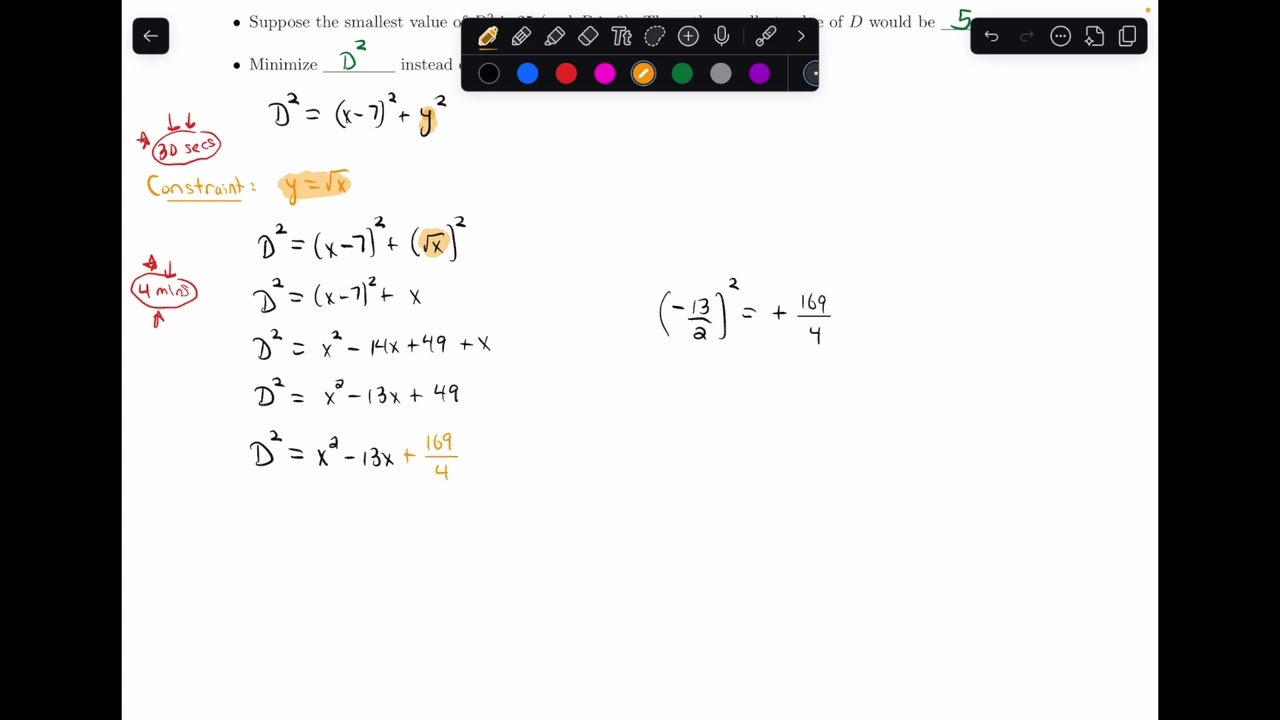 Minimize Distance Example || 4.2.3 Prelude to Calculus