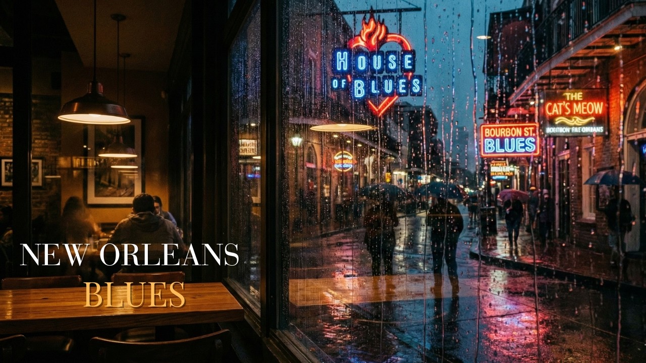 New Orleans Blues Cafe ☕ Relaxing Piano Blues & Rain for Deep Focus, Study, Work