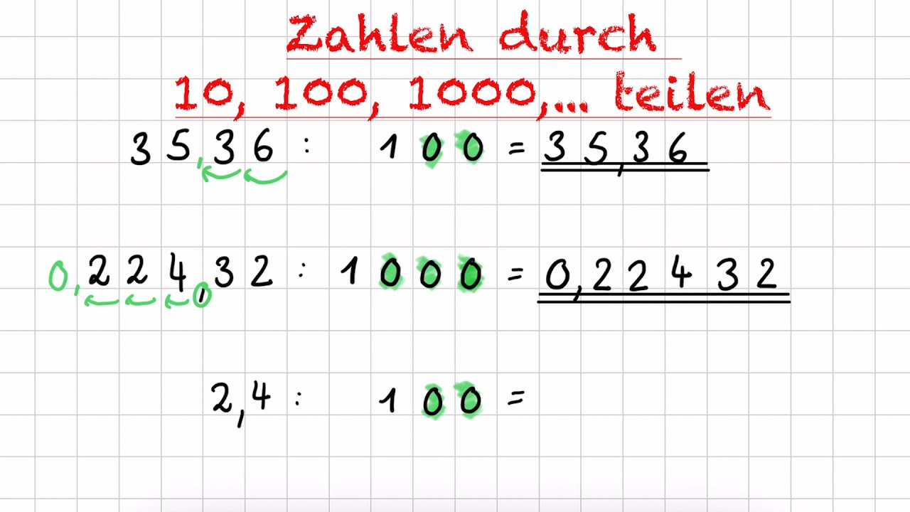 Zahlen durch 10, 100, 1000 teilen