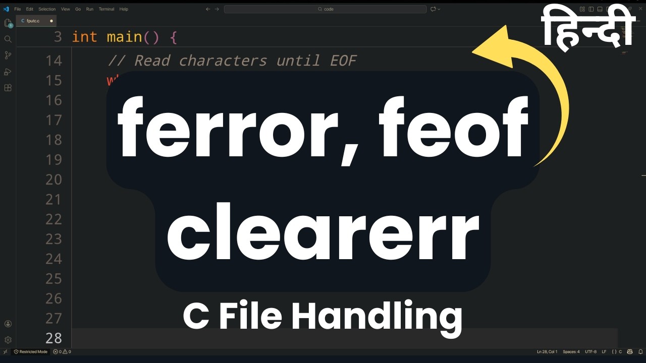 C File Handling Tutorial : ferror feof clearerr Functions Explained in Hindi