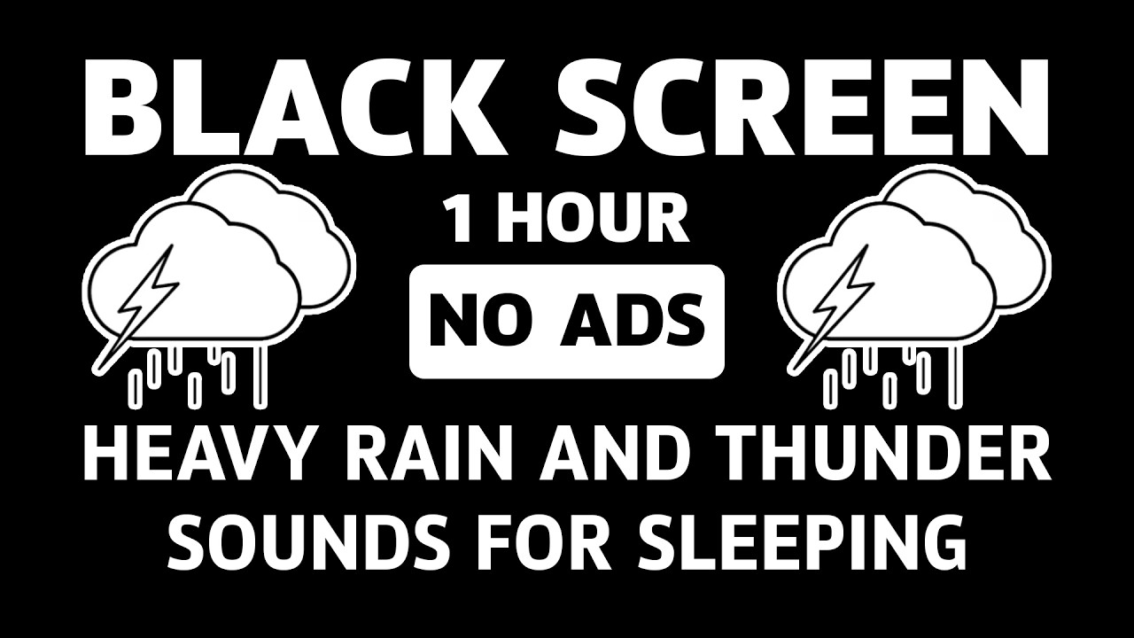 Heavy Rain & Powerful Thunder Sound For Sleeping - Black Screen | Sleep, Study, Relax