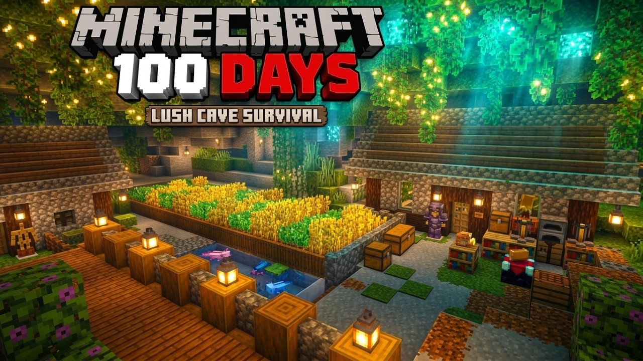 I Survived 100 Days UNDERGROUND in a Lush Cave in Minecraft Survival