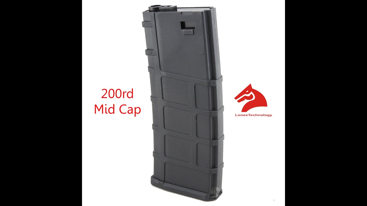 AIRSOFT M4 M16 SCAR PLASTIC BLACK LONEX P MAGAZINE 200 RDS ASG MID CAP