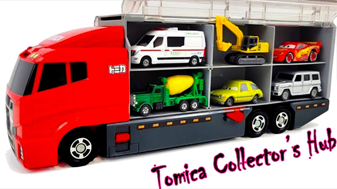 トミカ☆ランボルギーニ・トラック・バスなどを開封！コンボイに収納！Tomica Lamborghini, Bus & Truck Convoy Unboxing