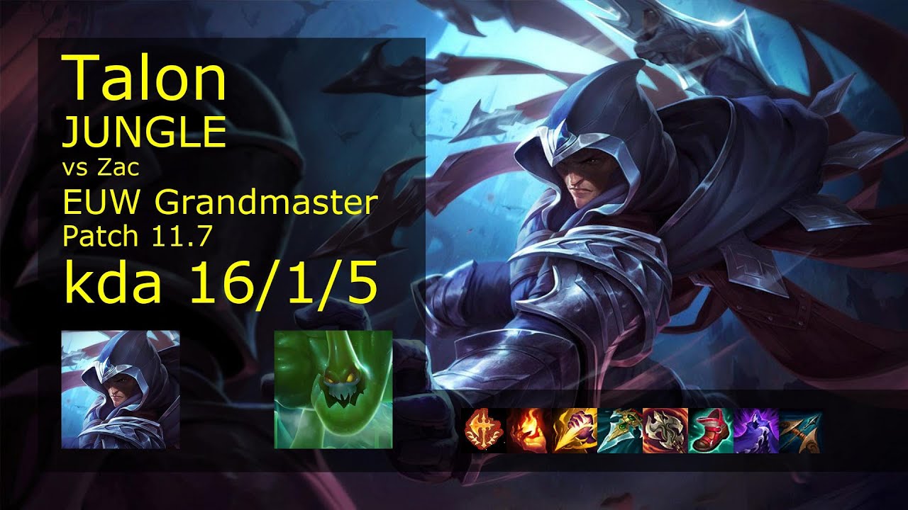 Talon vs Zac Jungle - EUW Grandmaster 16/1/5 Patch 11.7 Gameplay