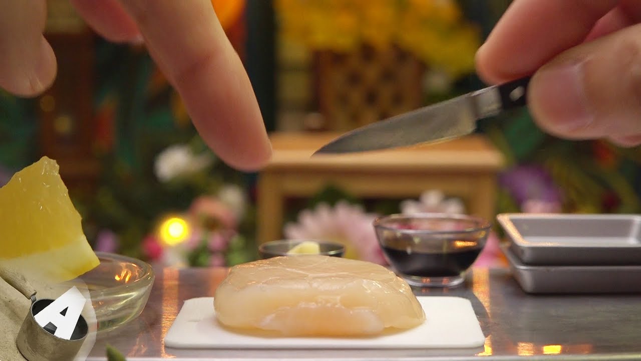 MiniFood 食べれるミニチュア ホタテのバター醤油焼き miniature grilled scallops with butter and soy sauce