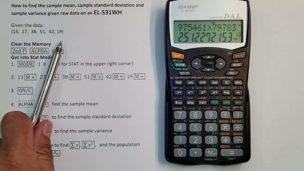 Sample Mean, Standard Deviation & Variance Given Raw Data with a Sharp EL-531WH
