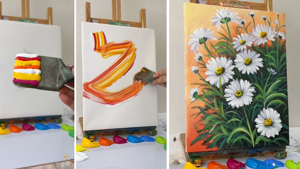 Beautiful Daisy Painting | Acrylic Flower Art Tutorial for Beginners  #028
