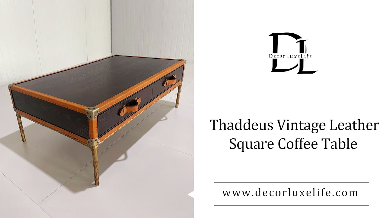 Thaddeus Vintage Leather Square Coffee Table