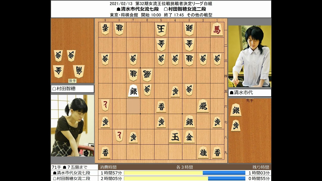 【将棋】清水市代女流七段 村田智穂女流二段 20210213【棋譜】