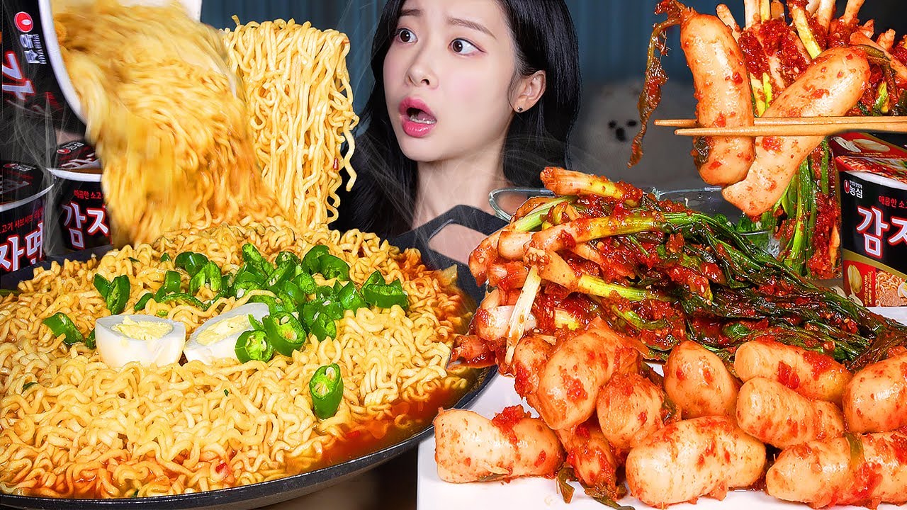 ASMR MUKBANG | Острая картофельная лапша рамён после зарубежной поездки 🔥 Домашнее кимчи