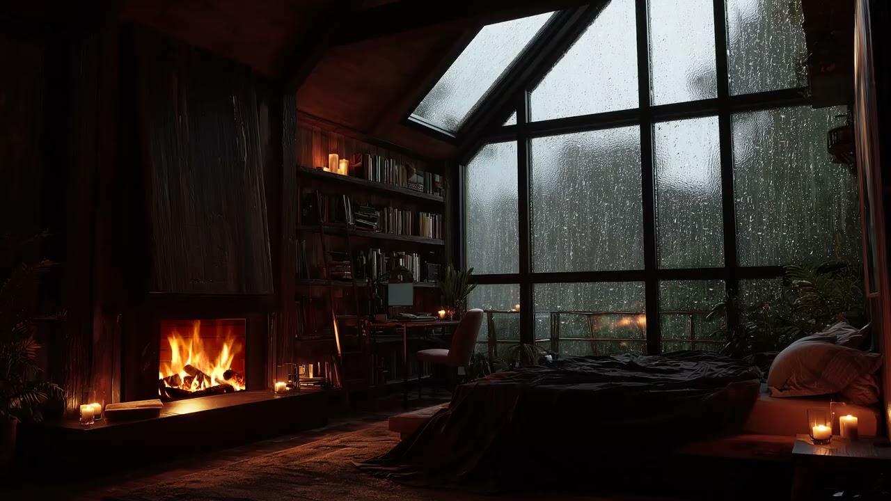 Cozy Fireplace & Gentle Rain 🌧️ Relaxing Night for Deep Sleep