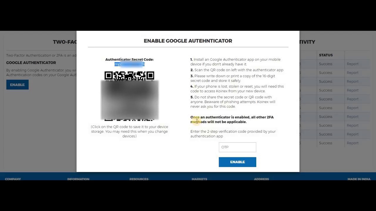 Koinex 2FA Verfication : How To Enable 2FA Verification On Koinex Exchange (Hindi / Urdu)