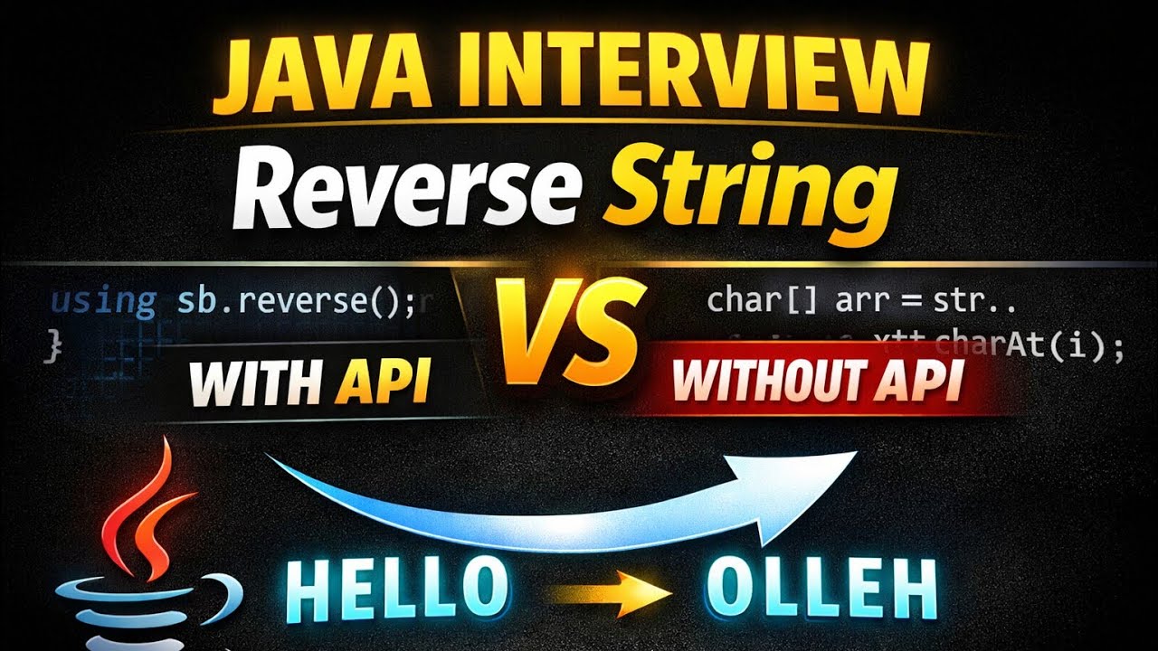 Reverse String in Java | With API vs Without API | Java Interview Question