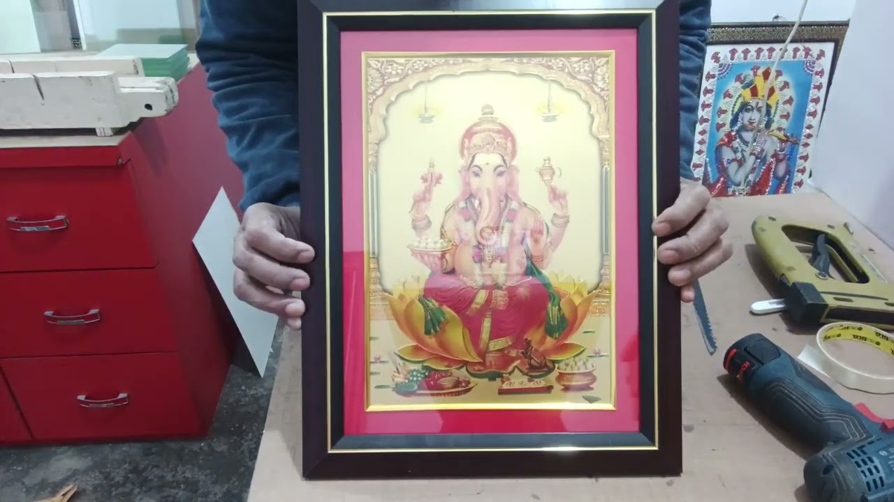 12*9 golden photo changing in mount framing work 🇮🇳🚩 #shivsakti #omnamahshivaya #ganpatibappamorya 