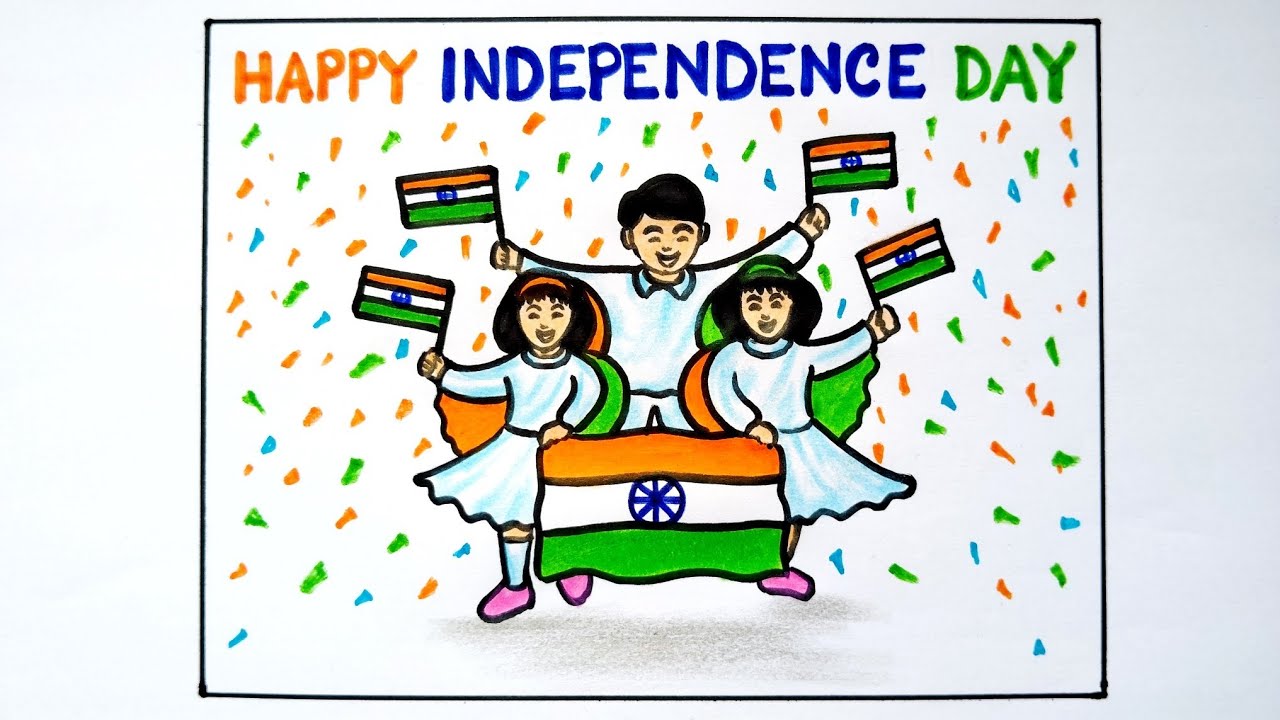 Happy Independence Day Drawing | How To Draw Independence Day | 15th August Drawing 