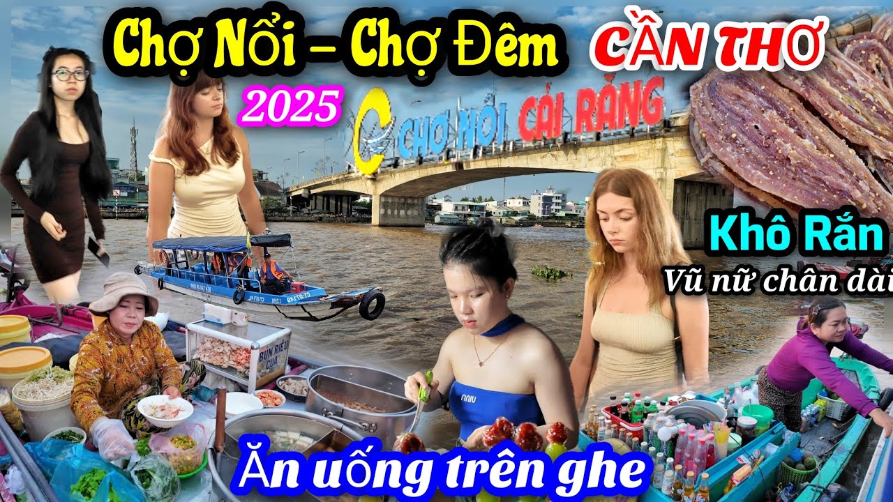 Cảnh tượng hàng trăm ghe thuyền nối đuôi nhau ăn uống trên sông - Chợ nổi Cái Răng Cần Thơ.