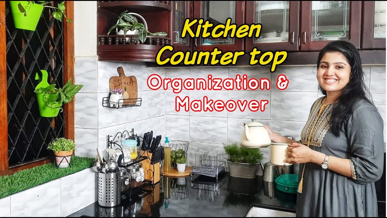 അടുക്കള ഭംഗി ആക്കിയാലോ?😍/Kitchen countertop Makeover/kitchen countertop organization/kitchen tour