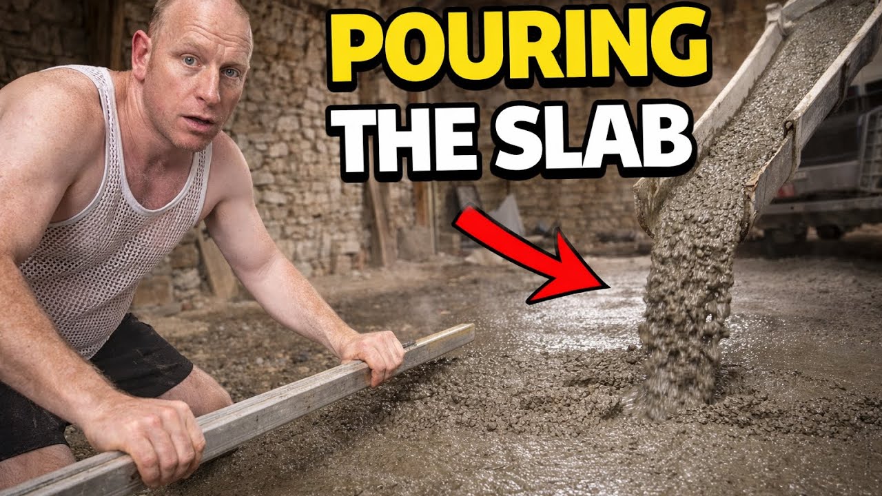 Pouring the concrete slab in my old 1800s barn
