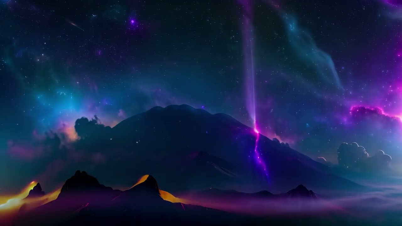 Sияющие космические облака над горными вершинами | Synthwave Beat