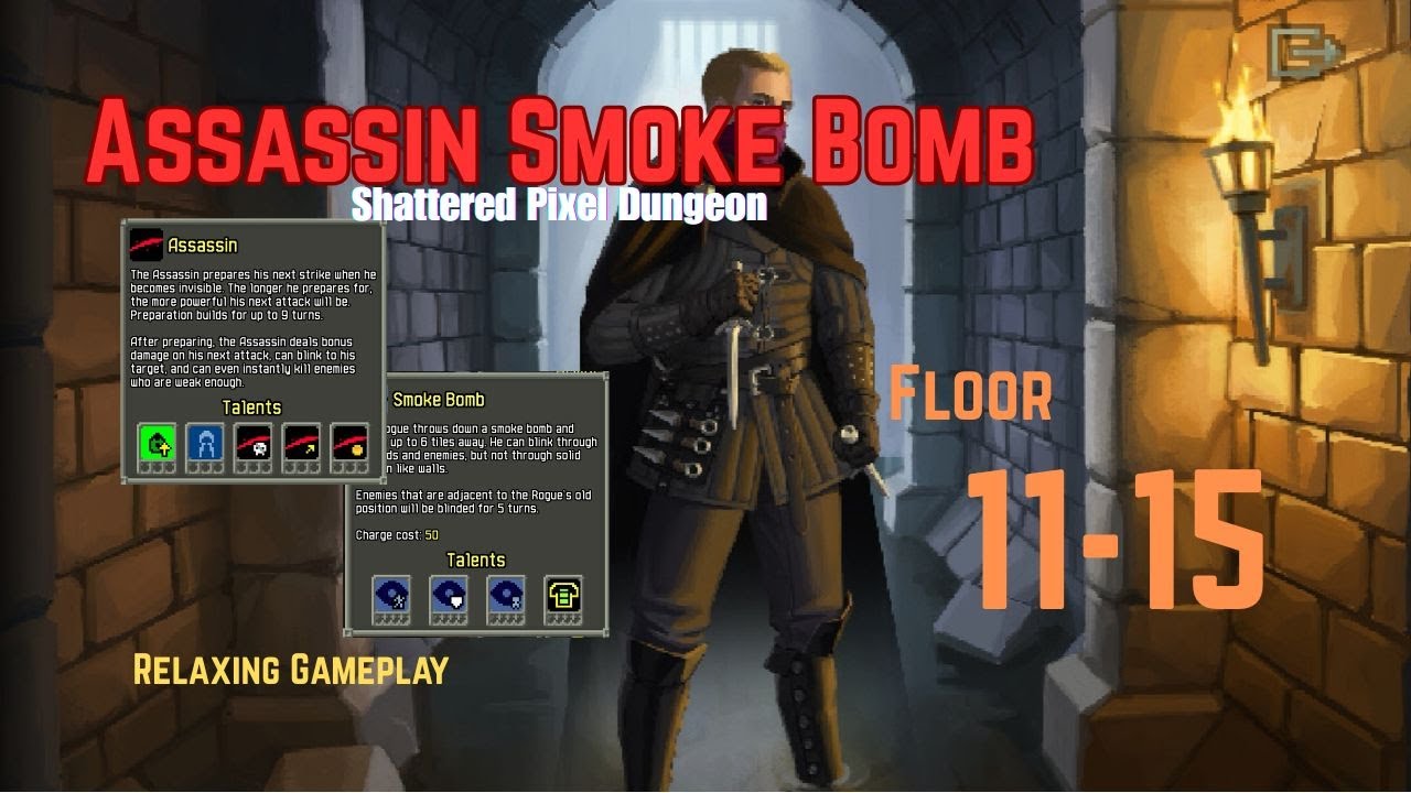 Shattered Pixel Dungeon - Assassin - Smoke Bomb | DM-300 Fight (Floors 11-15) | Relaxing Gameplay