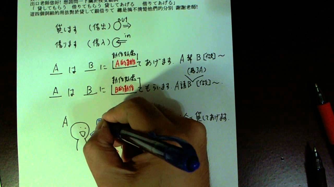 日本語Q&A（關於「貸す、借りる」與「～てあげる、～てもらう」）的組合