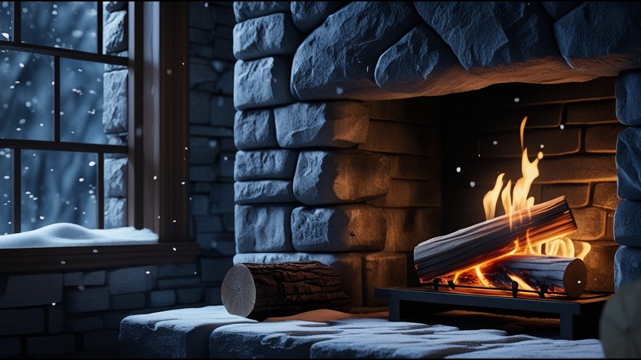 Cozy Fireplace with Rain Outside – 1 Hour – TV Background