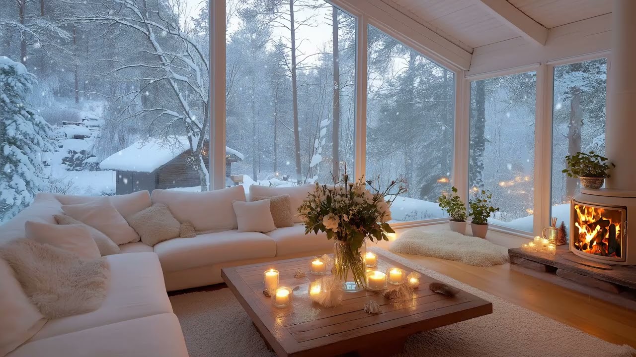 (No Ads) Relaxing Morning Piano with Fireplace Sounds for Cozy Winter Day
