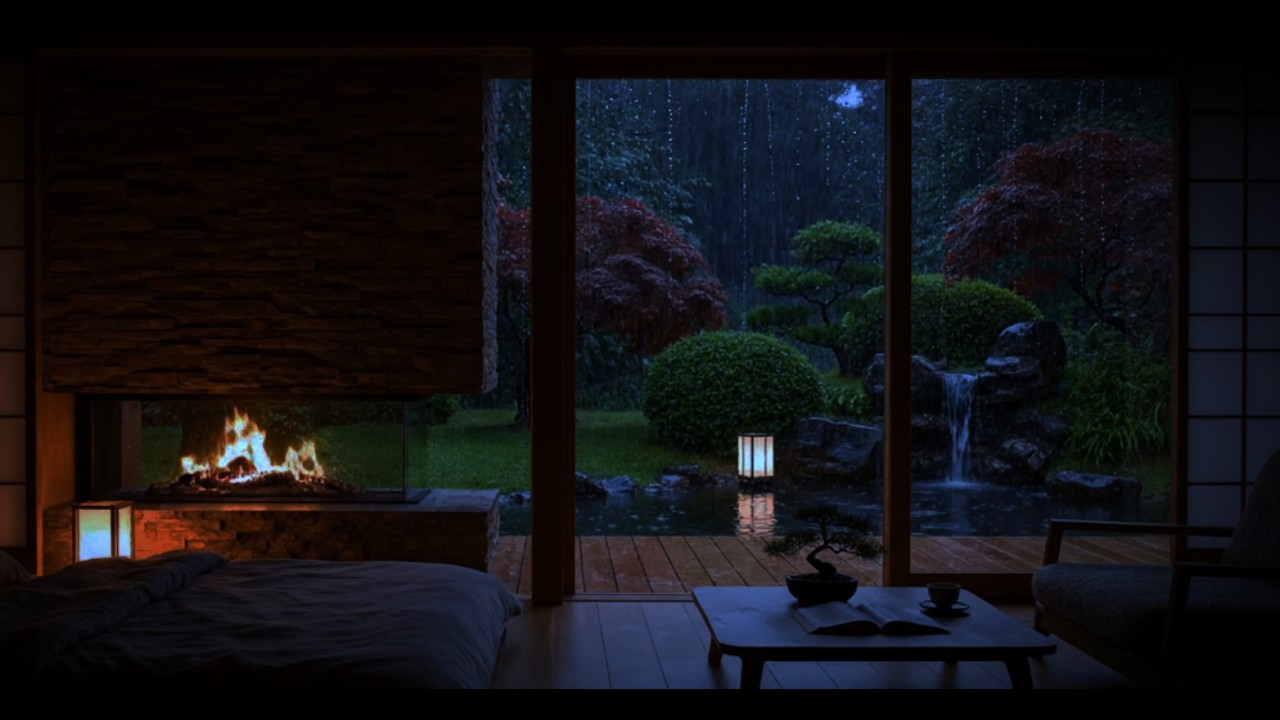 Rainy Cabin with Fireplace Ambience | Relaxing Rain Sounds for Deep Sleep