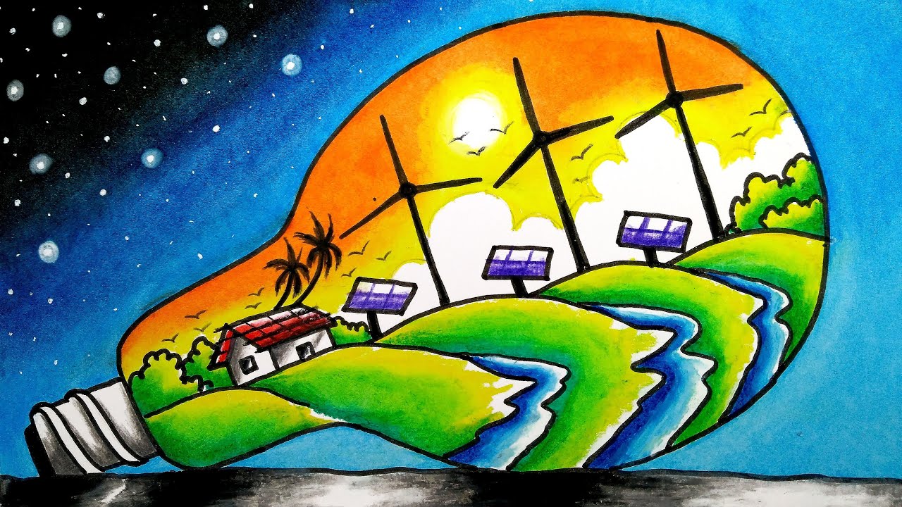 energy conservation Drawing/save energy drawing/clean energy green energy drawing/easy poster making