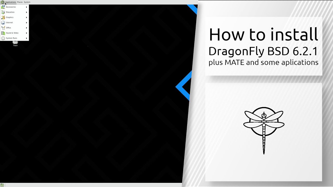 How to install DragonFly BSD 6.2.1 plus MATE desktop and some applications.