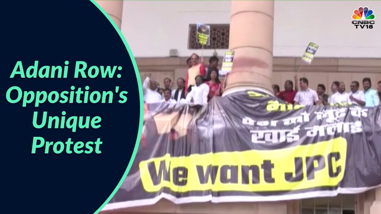 Adani Row: Opposition's Unique Protest In Front Of SBI Office In Parliament | CNBC-TV18