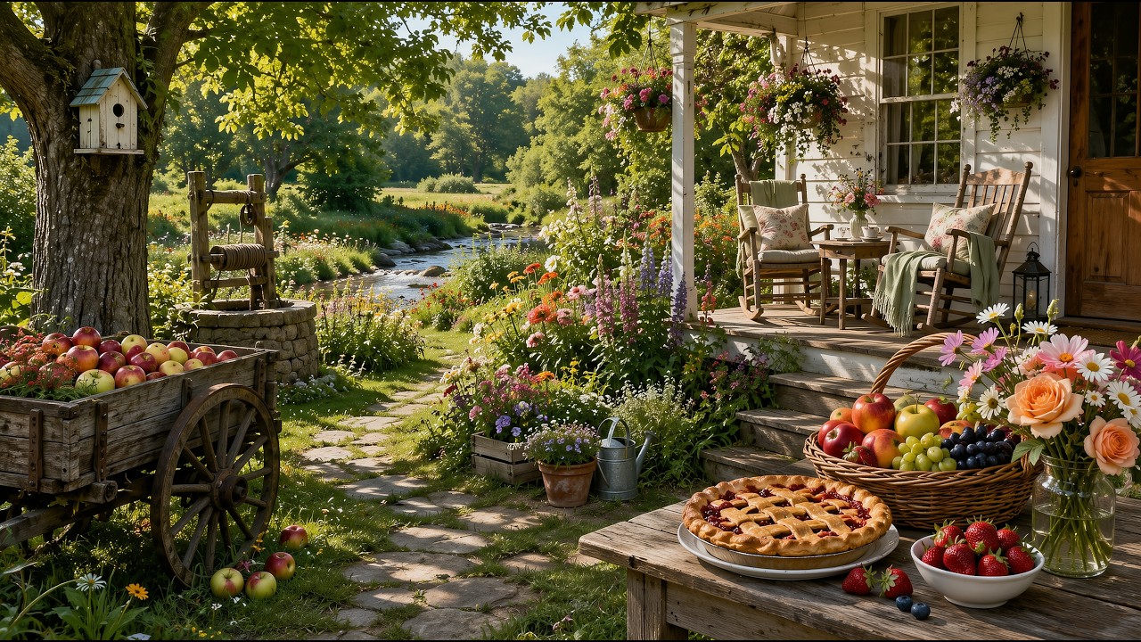 Beautiful Country Porch Morning 🌸 Garden Flowers, Fresh Fruit and Peaceful Nature Ambience