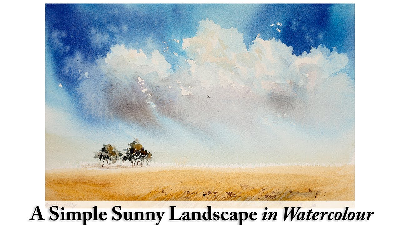 A Simple Sunny Landscape | Testing Princeton Aqua Elite Long Round Brush | Loose Watercolour Style