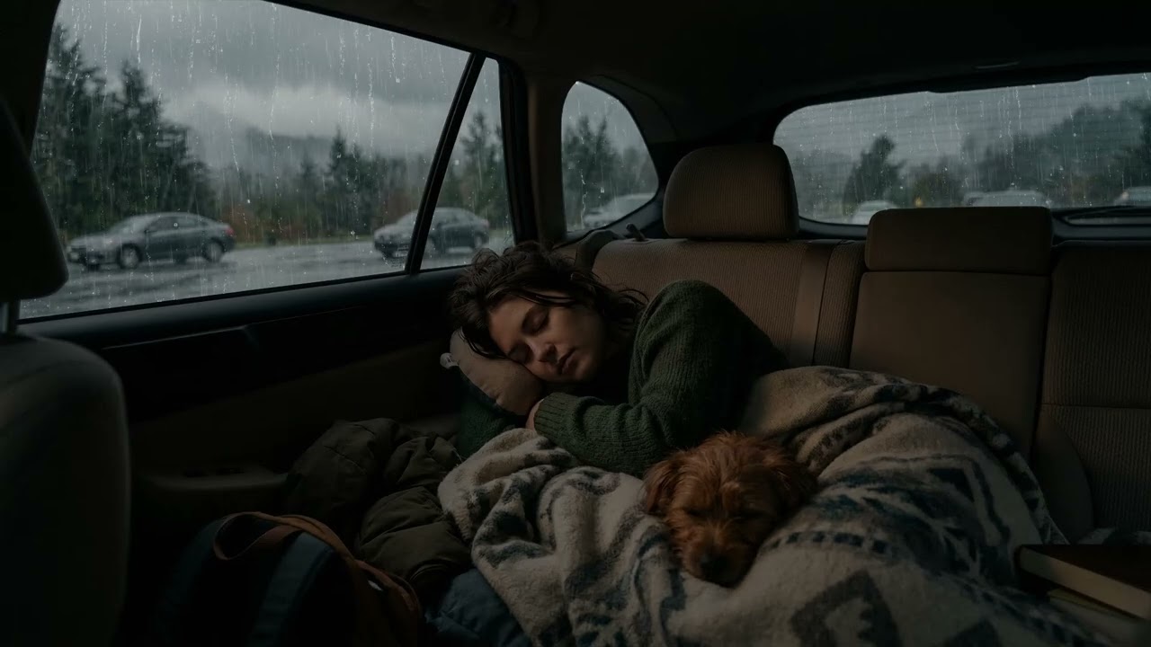 Sleeping In A Warm Car 🚗 While Steady Rain 🌧️ Drums On The Roof Through The Night