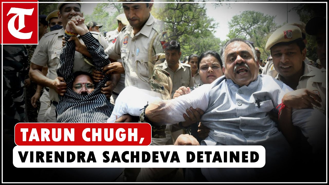 Tarun Chugh, Virendra Sachdeva detained during protest outside Congress headquarters