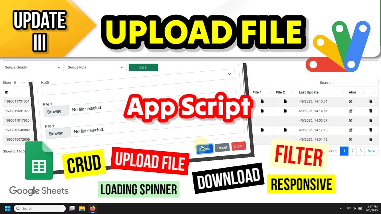 Apps Script UPLOAD FILE to Google Drive | Crud Google Apps Script google sheet