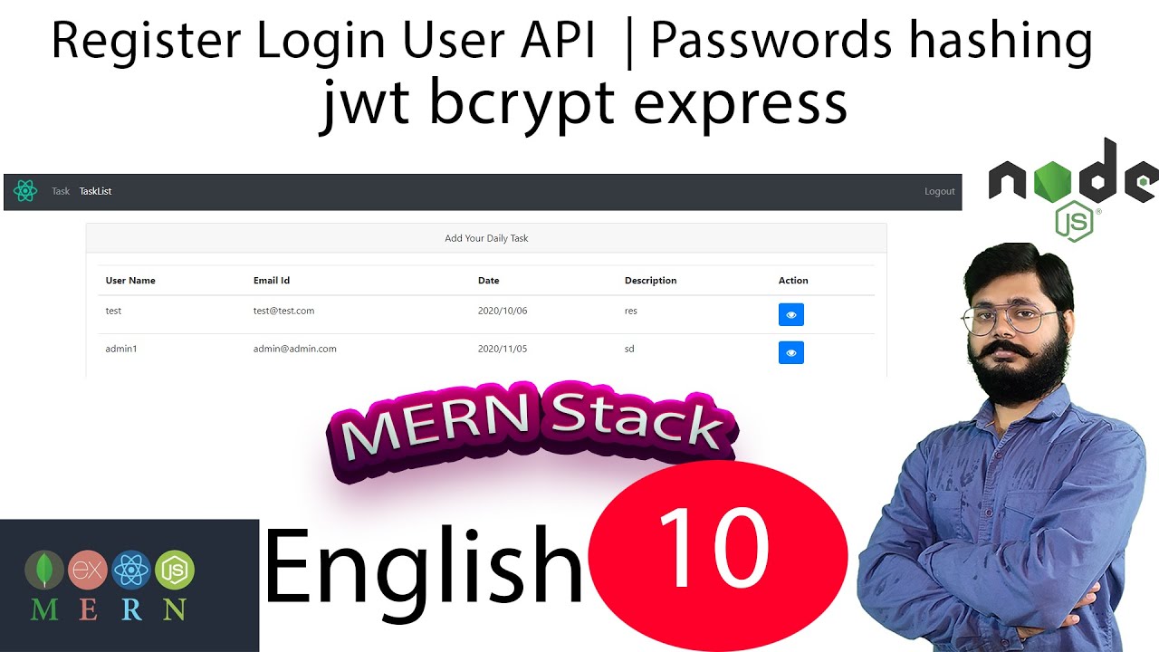 Register User API in node Js | passwords hashing in node js |  JWT Node authentication in English