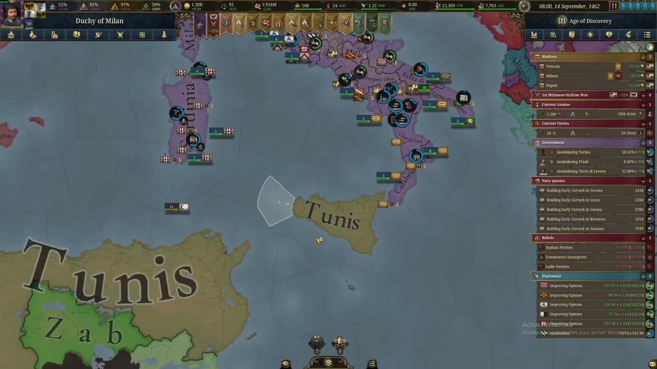 EU5 JE FORME L'ITALIE AVEC MILAN (suis-je enfin un royaume ?)